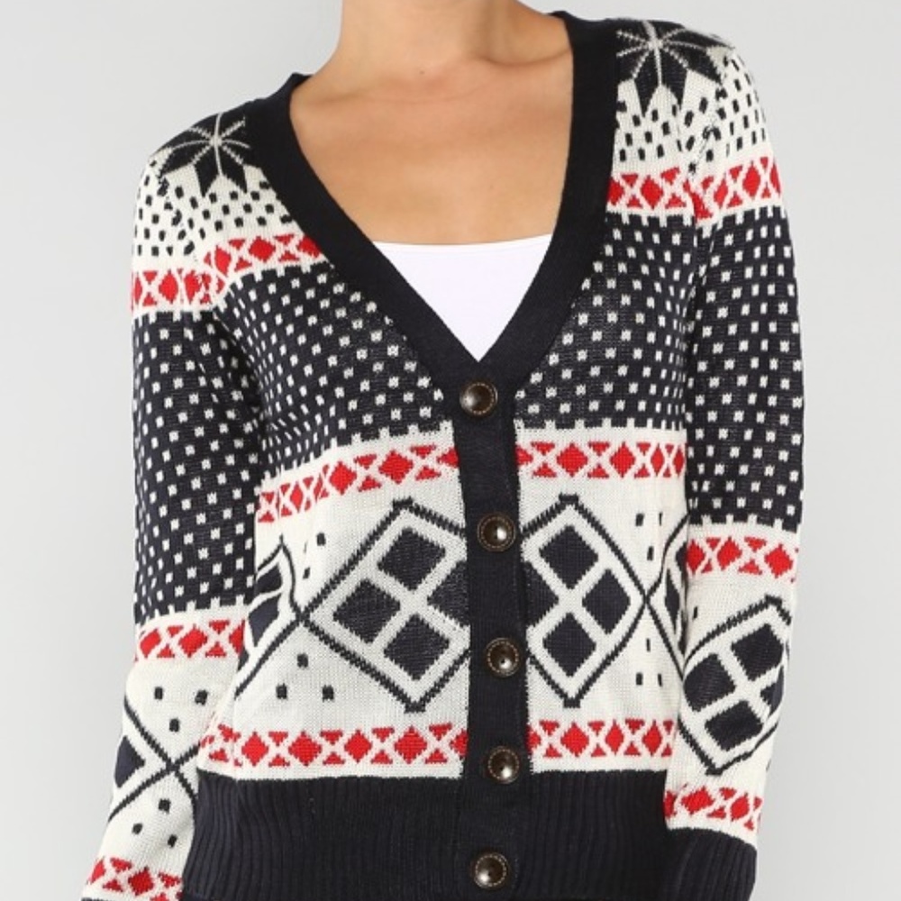 Navy Winter Print cardigan